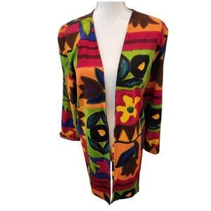 Vintage 80s Red Blue Yellow Green Light Weight Jacket Bold Bright Long L